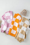 Orange Checkered Bishop Sleeve Sweater-Tops-MomFashion