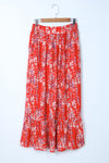 Fiery Red Multicolor Floral Ruffled Crop Top and Maxi Skirt Set-Dresses-MomFashion