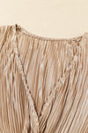 Camel Pleated Bell Sleeve Twist V Neck Cropped Blouse-Tops-MomFashion