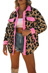 Leopard Contrast Trimmed Leopard Teddy Shacket-Outerwear-MomFashion