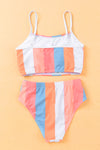 Orange Vertical Striped High Waist Bikini Swimsuit-Swimwear-MomFashion