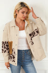 Beige Leopard Patchwork Snap Buttons Sherpa Jacket-Outerwear-MomFashion