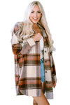 Brown Plaid Print Flap Pockets Long Shacket-Outerwear-MomFashion