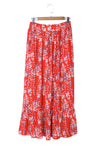 Fiery Red Multicolor Floral Ruffled Crop Top and Maxi Skirt Set-Dresses-MomFashion