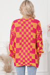 Multicolor Open Front Mixed Checkered Pattern Knit Cardigan-Tops-MomFashion