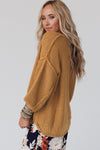 Brown Slouchy Textured Knit Loose Sweater-Tops-MomFashion