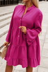 Rose Crinkled Tiered Split Neck Shirt Dress-Dresses-MomFashion