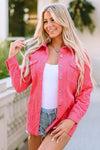 Pink Buttoned Flap Pocket Corduroy Jacket-Outerwear-MomFashion