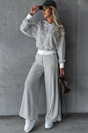 Beige Drawstring Hoodie Splicing Wide-Leg Pants Two Piece Set-Loungewear-MomFashion