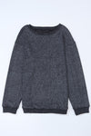 Gray Solid Ribbed Knit Round Neck Pullover Sweatshirt-Tops-MomFashion