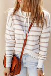 Cowl Neck Striped Print Drop Shoulder Sweater-Tops-MomFashion