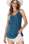 Peacock Blue Spaghetti Strap V-Neck Flowy Tunic Tank Top-Tops-MomFashion