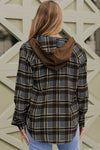 Contrast Hooded Drawstring Plaid Shacket-Outerwear-MomFashion