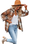 Brown Plaid Flap Pockets Shacket-Outerwear-MomFashion