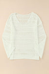 White Hollow Out Crochet V Neck Pullover Sweater-Swimwear-MomFashion