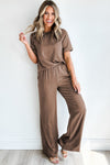 Smoke Gray Solid Color T Shirt 2pcs Wide Leg Pants Set-Two Piece Sets/Pant Sets-MomFashion