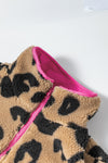 Leopard Colorblock Pocket Zipper Fuzzy Fleece Jacket-Outerwear-MomFashion