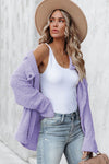 Purple Plush Button Down Pocketed Shirt Jacket-Outerwear-MomFashion