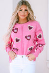 Rose Sequin Heart Shaped Exposed Seam Pullover Sweatshirt-Graphic-MomFashion