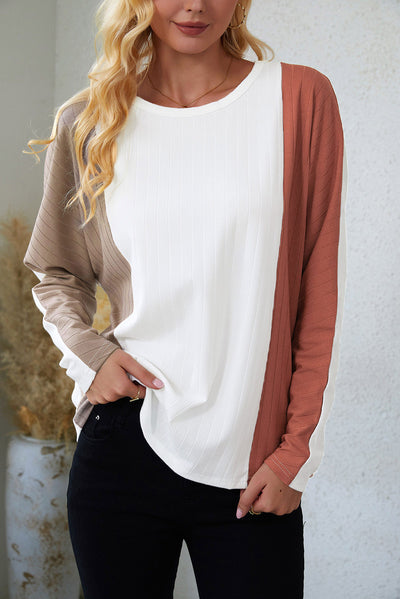 Apricot Colorblock Dolman Knit Top-Tops-MomFashion