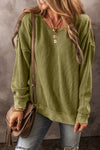 Jungle Green Textured Seamed Drop Sleeve Sweatshirt-Tops-MomFashion