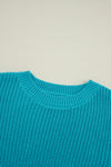 Turquoise Ruffled Eyelet Bubble Sleeve Sweater-Sweaters & Cardigans/Sweaters-MomFashion