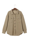 Khaki Solid Textured Flap Pocket Buttoned Shacket-Outerwear-MomFashion