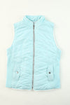 Sky Blue Zip-up Side Pockets Puffer Vest-Outerwear-MomFashion