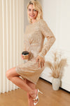 Apricot Knot Pack Hip Sequin Dress-Dresses-MomFashion