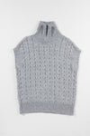 Medium Grey Cable Knit Turtleneck Batwing Sleeve Sweater-Tops-MomFashion