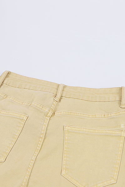 Khaki Raw Edge Mid Waist Flared Jeans-Bottoms-MomFashion