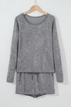 Gray Long Sleeve Top and Drawstring Shorts Lounge Set-Loungewear-MomFashion