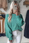 Sea Green Cable Knit Sleeve Drop Shoulder Sweater-Tops-MomFashion