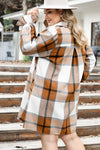 Khaki Plus Size Plaid Flounce Sleeve Button up Shirt Dress-Plus Size-MomFashion