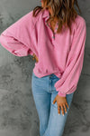 Pink Washed Snap Buttons Lantern Sleeve Pullover Sweatshirt-Tops-MomFashion