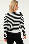 Black Contrast Striped Print Cardigan-Tops-MomFashion