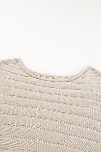 Apricot Exposed Seam Ribbed Knit Dolman Sweater-Tops-MomFashion