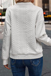 White Zip up Cable Textured Sweatshirt-Tops-MomFashion