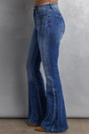 Dark Blue Plus Size Stitching Washed Flare Jeans-Plus Size-MomFashion