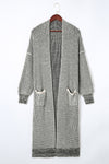 Gray Textured Knit Pocketed Duster Cardigan-Tops-MomFashion