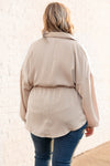 Light French Beige Plus Size Puff Sleeve Tied Tunic Shirt-Plus Size-MomFashion