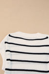 White Stripe Striped Pattern Batwing Sleeve Sweater-Tops-MomFashion