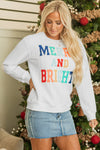 White Merry And Bright Cable Knit Pullover Sweatshirt-Tops-MomFashion