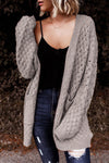 Gray Open Front Woven Texture Knitted Cardigan with Pockets-Tops-MomFashion