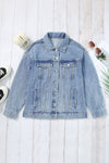 Mist Blue Rhinestones Studded Denim Jacket-Outerwear-MomFashion