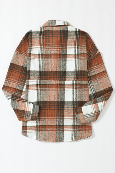 Brown Plaid Flap Pockets Shacket-Outerwear-MomFashion