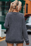 Gray Solid Ribbed Knit Round Neck Pullover Sweatshirt-Tops-MomFashion