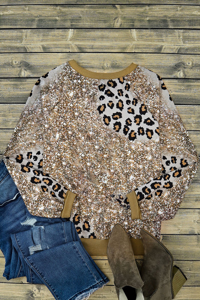 Leopard Print Bleached Long Sleeve Top-Tops-MomFashion