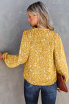 Yellow Split Neck Fall Printed Crinkled Blouse-Tops-MomFashion