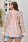 Pink Dotty Floral Patchwork Plus Size Long Sleeve Blouse-Plus Size-MomFashion